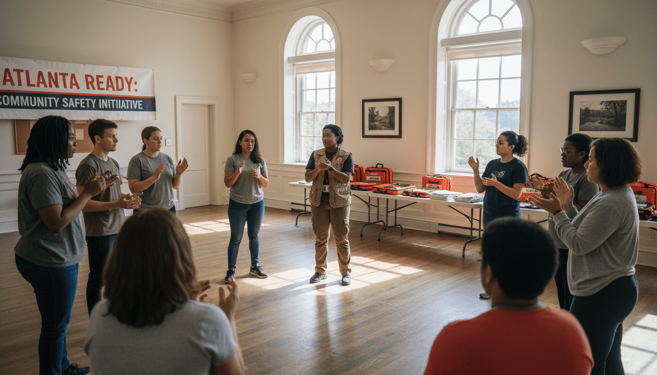 Community members in Atlanta learning disaster preparedness techniques during a training session
