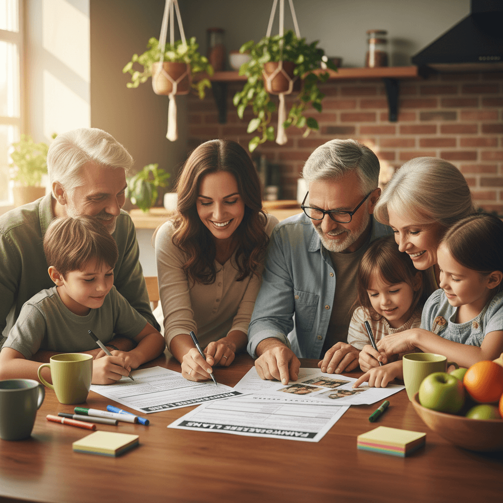 Family members working together to complete their personalized disaster plan