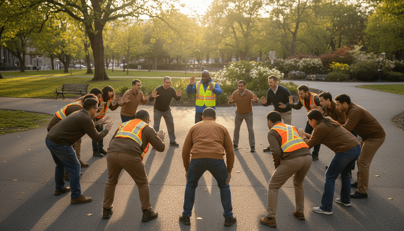 Atlanta community members learning emergency preparedness skills together outdoors